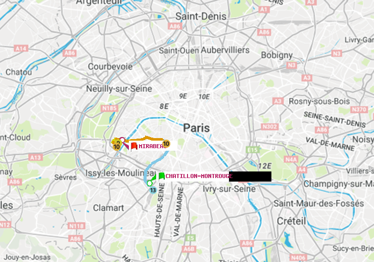 plan itinéraire ratp de Châtillon Montrouge à Mirabeau