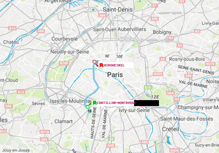 plan itinéraire ratp de Châtillon Montrouge à Miromesnil
