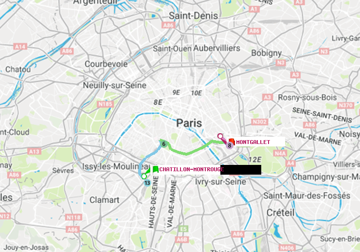 plan itinéraire ratp de Châtillon Montrouge à Montgallet