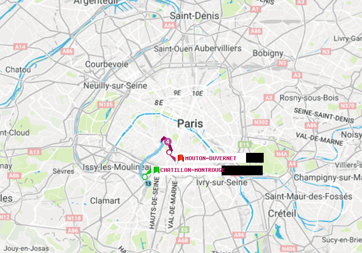 plan itinéraire ratp de Châtillon Montrouge à Mouton-Duvernet