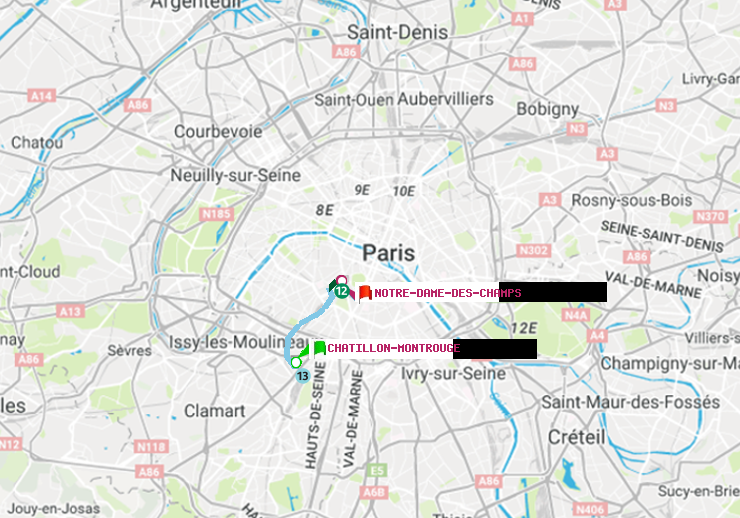 plan itinéraire ratp de Châtillon Montrouge à Notre-Dame des Champs