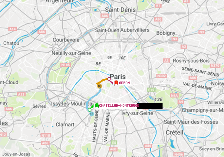 plan itinéraire ratp de Châtillon Montrouge à Odéon