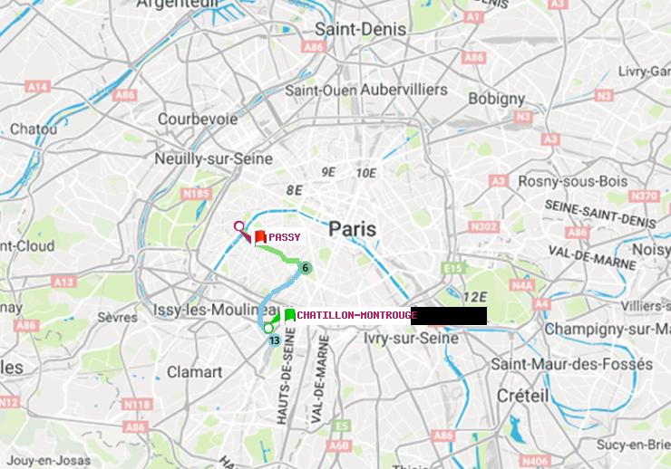 plan itinéraire ratp de Châtillon Montrouge à Passy