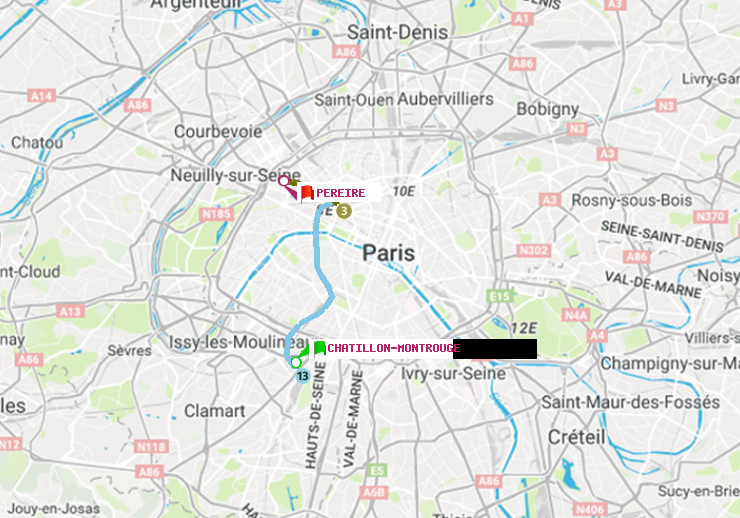 plan itinéraire ratp de Châtillon Montrouge à Péreire
