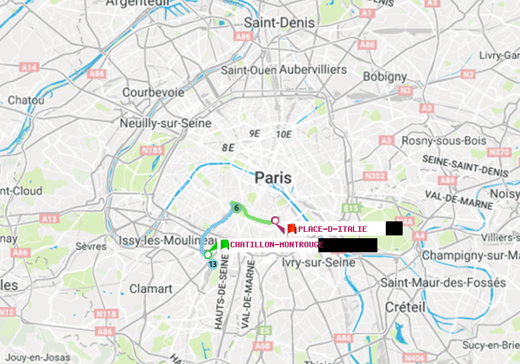 plan itinéraire ratp de Châtillon Montrouge à Place d