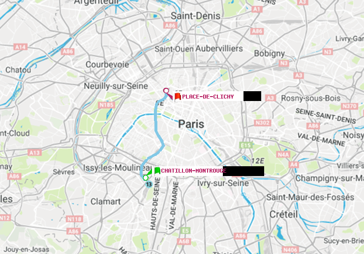 plan itinéraire ratp de Châtillon Montrouge à Place de Clichy