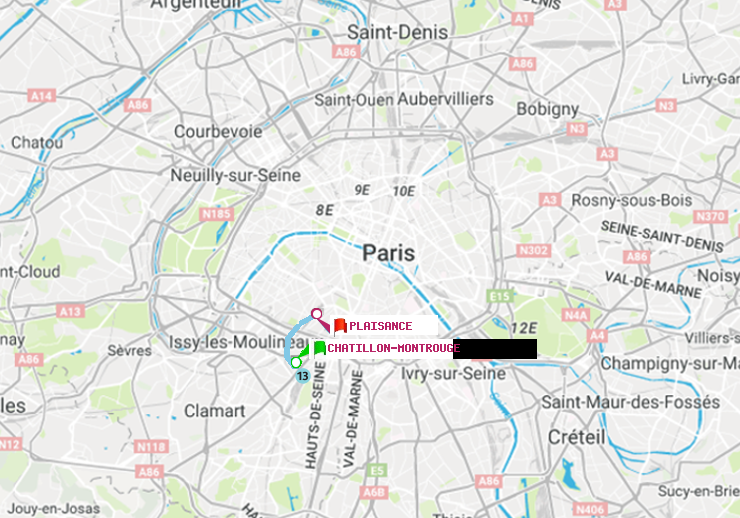 plan itinéraire ratp de Châtillon Montrouge à Plaisance