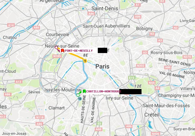 plan itinéraire ratp de Châtillon Montrouge à Pont de Neuilly