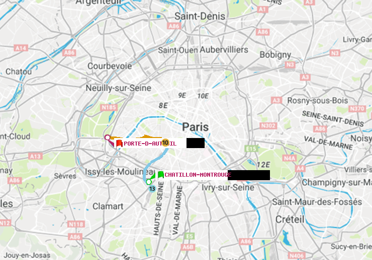 plan itinéraire ratp de Châtillon Montrouge à Porte d