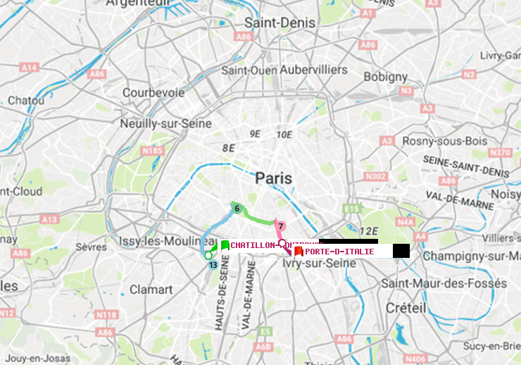 plan itinéraire ratp de Châtillon Montrouge à Porte d