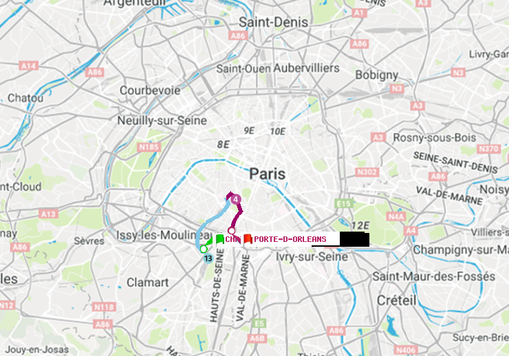 plan itinéraire ratp de Châtillon Montrouge à Porte d