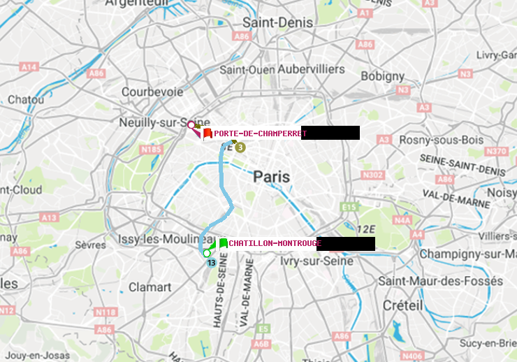 plan itinéraire ratp de Châtillon Montrouge à Porte de Champerret