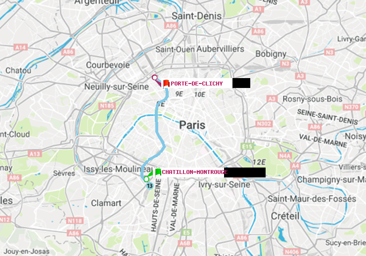 plan itinéraire ratp de Châtillon Montrouge à Porte de Clichy