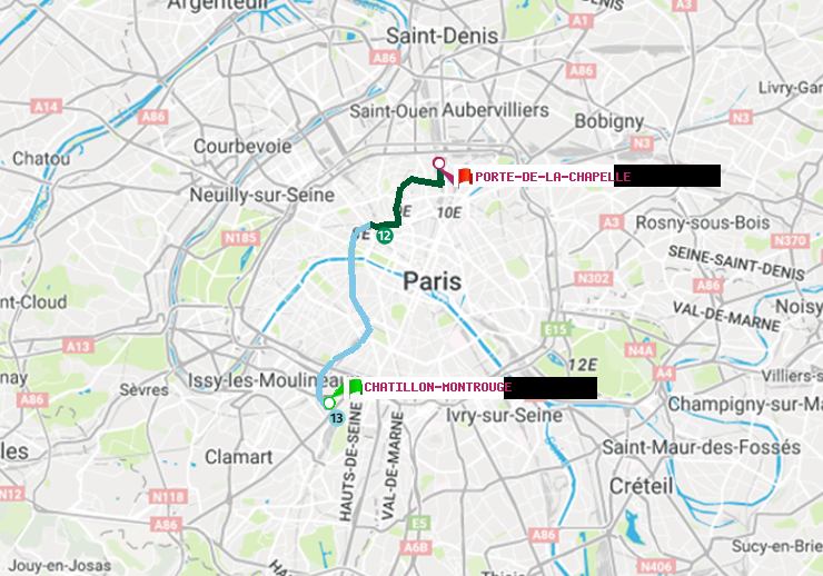 plan itinéraire ratp de Châtillon Montrouge à Porte de la Chapelle