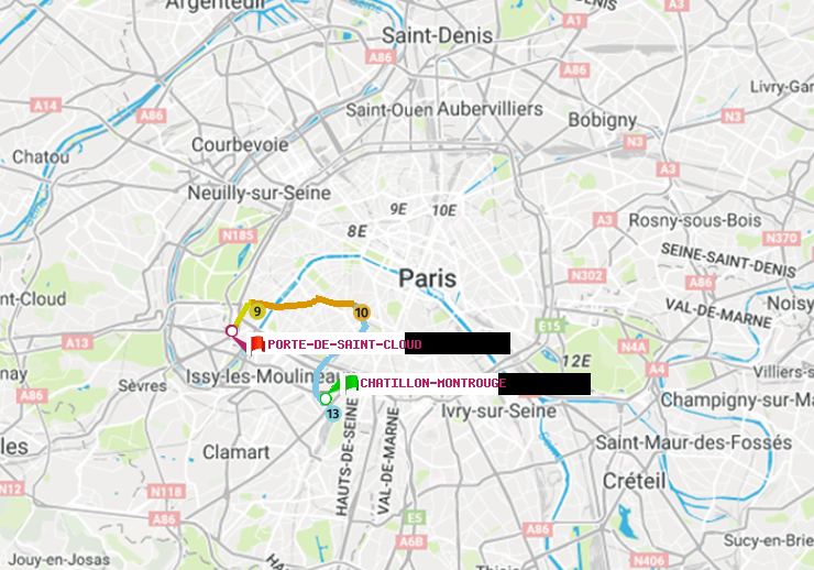 plan itinéraire ratp de Châtillon Montrouge à Porte de Saint-Cloud