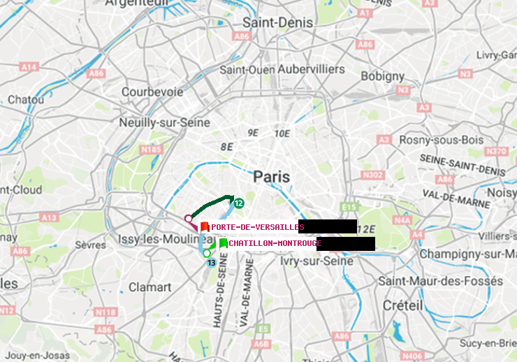 plan itinéraire ratp de Châtillon Montrouge à Porte de Versailles