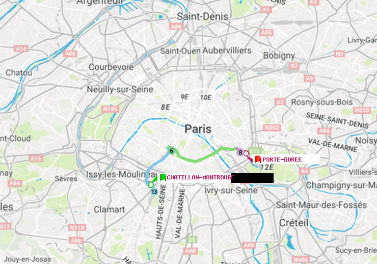 plan itinéraire ratp de Châtillon Montrouge à Porte Dorée