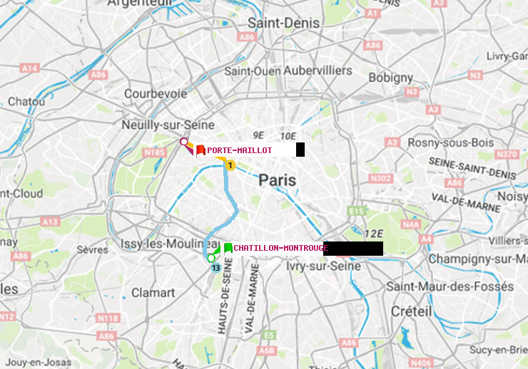 plan itinéraire ratp de Châtillon Montrouge à Porte Maillot
