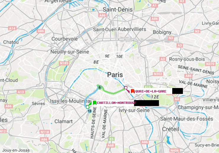plan itinéraire ratp de Châtillon Montrouge à Quai de la Gare
