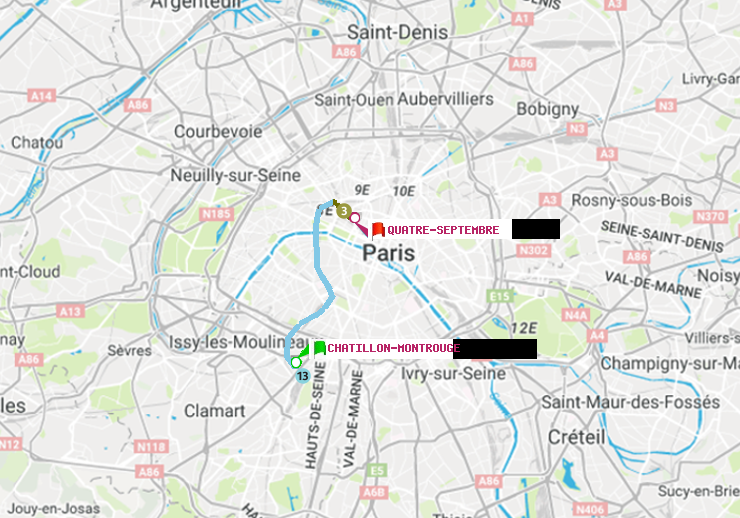 plan itinéraire ratp de Châtillon Montrouge à Quatre Septembre