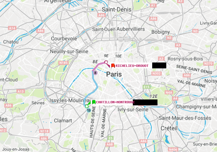 plan itinéraire ratp de Châtillon Montrouge à Richelieu-Drouot