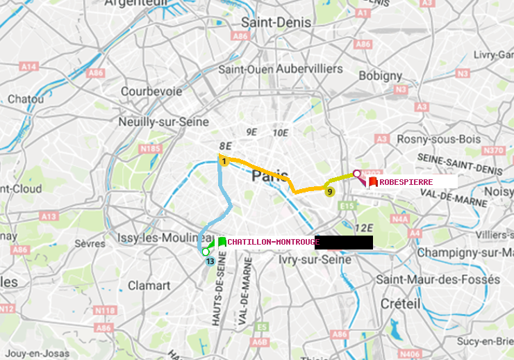 plan itinéraire ratp de Châtillon Montrouge à Robespierre