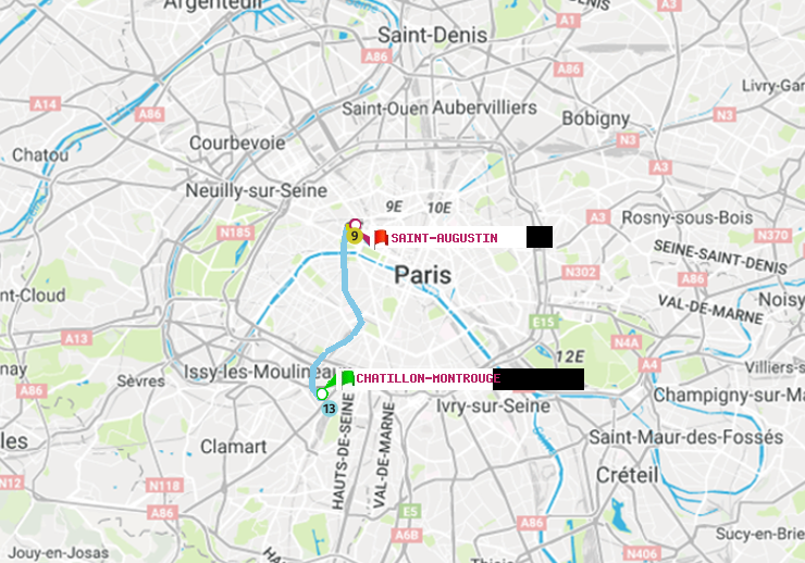 plan itinéraire ratp de Châtillon Montrouge à Saint-Augustin