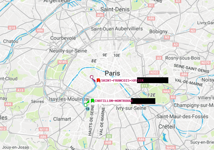 plan itinéraire ratp de Châtillon Montrouge à Saint-Francois-Xavier