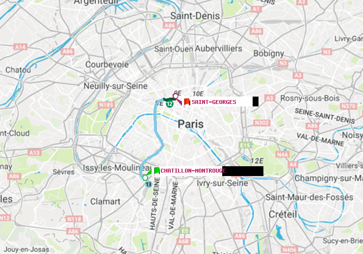plan itinéraire ratp de Châtillon Montrouge à Saint-Georges