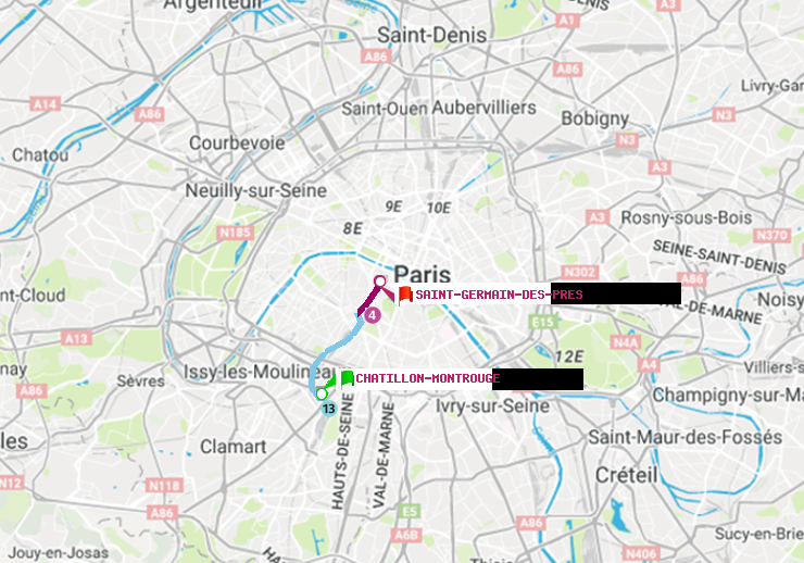 plan itinéraire ratp de Châtillon Montrouge à Saint-Germain des Prés