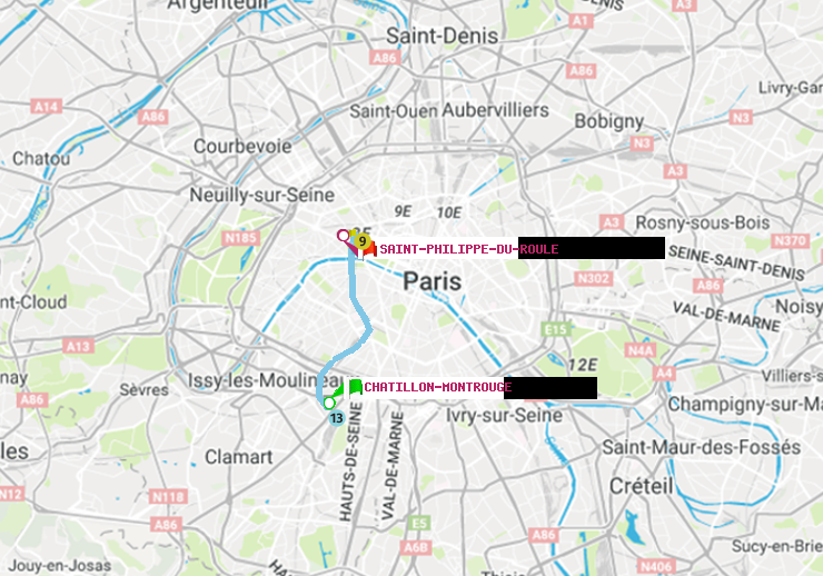 plan itinéraire ratp de Châtillon Montrouge à Saint-Philippe du Roule