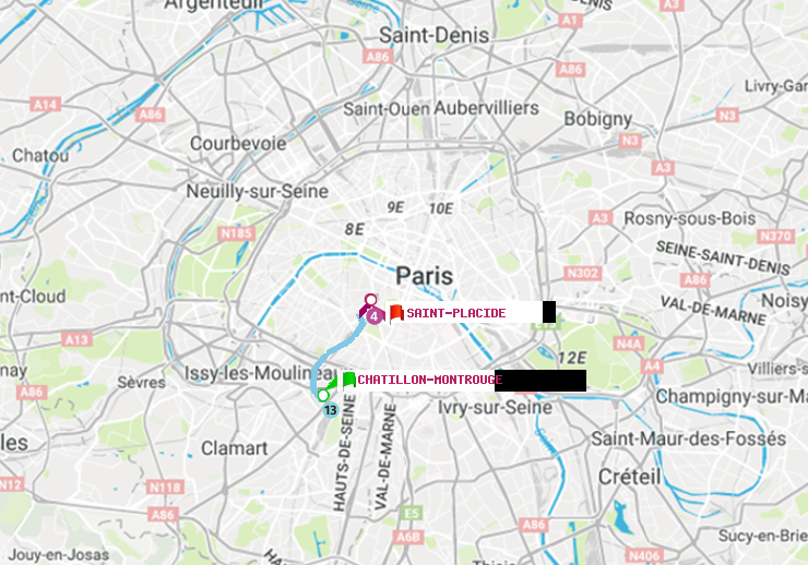 plan itinéraire ratp de Châtillon Montrouge à Saint-Placide