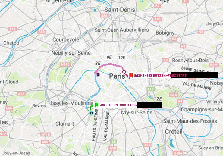 plan itinéraire ratp de Châtillon Montrouge à Saint-Sébastien-Froissart