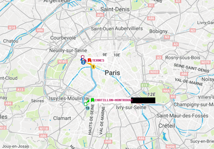 plan itinéraire ratp de Châtillon Montrouge à Ternes