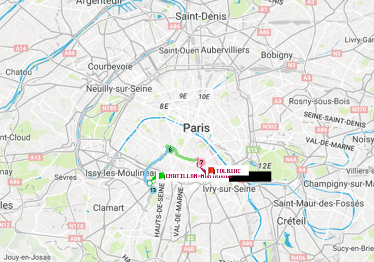 plan itinéraire ratp de Châtillon Montrouge à Tolbiac
