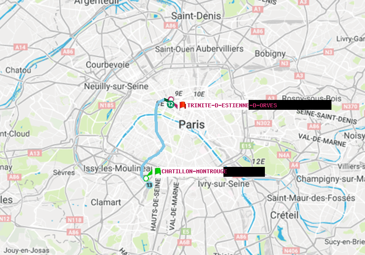 plan itinéraire ratp de Châtillon Montrouge à Trinité-d