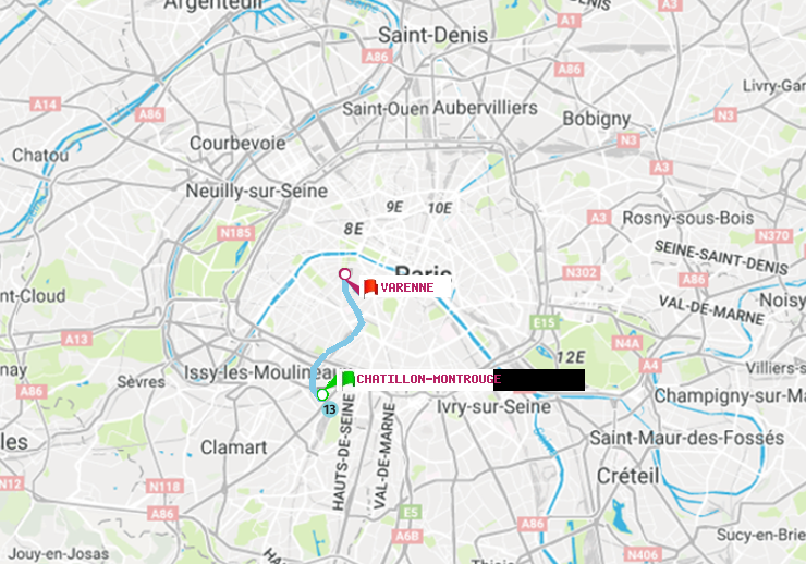 plan itinéraire ratp de Châtillon Montrouge à Varenne