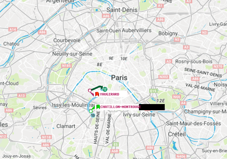 plan itinéraire ratp de Châtillon Montrouge à Vaugirard (Adolphe Chérioux)