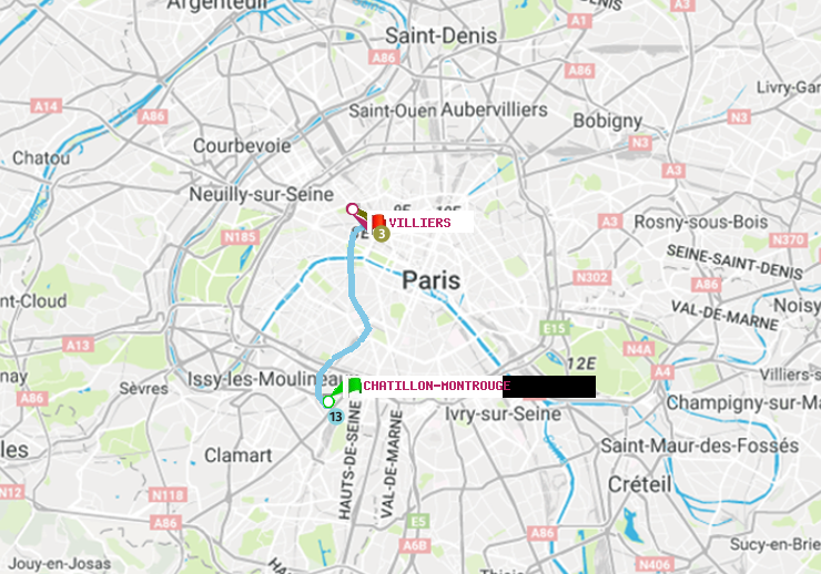 plan itinéraire ratp de Châtillon Montrouge à Villiers