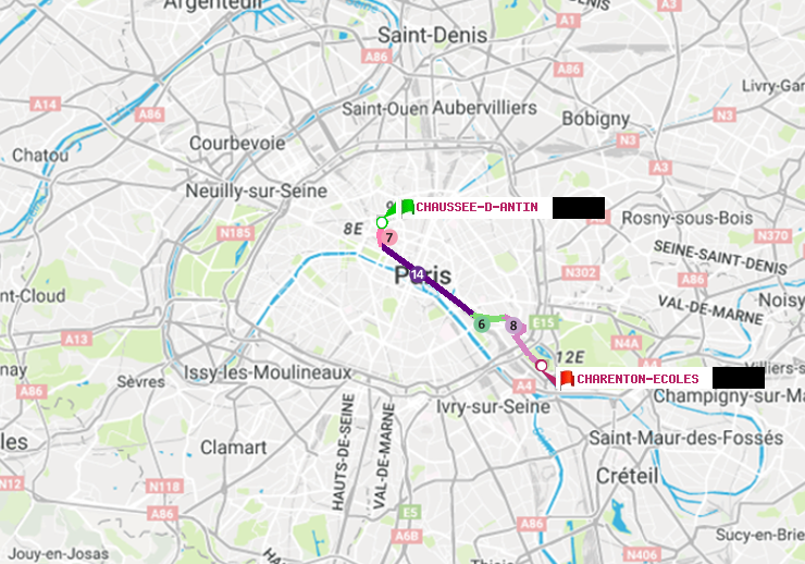 plan itinéraire ratp de Chaussée d