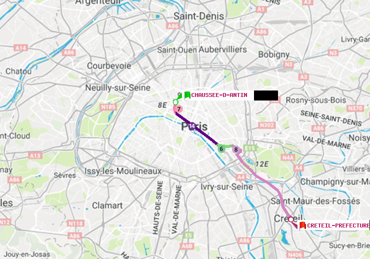 plan itinéraire ratp de Chaussée d