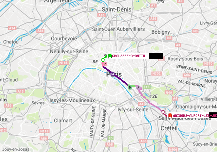 plan itinéraire ratp de Chaussée d