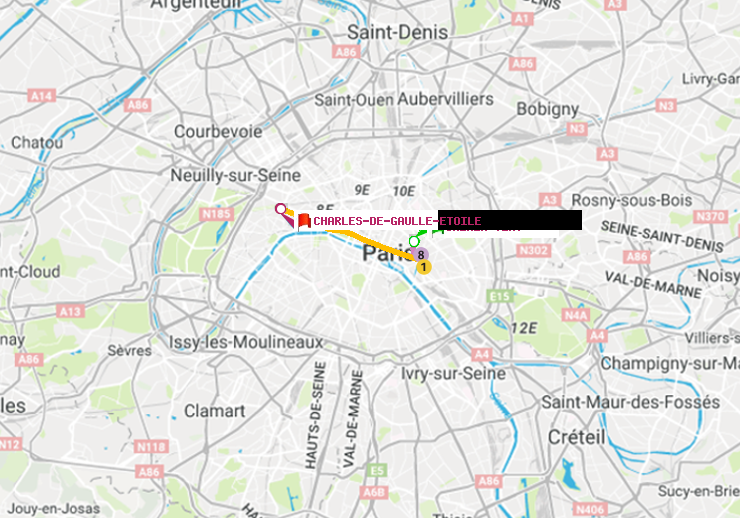 plan itinéraire ratp de Chemin Vert à Charles de Gaulle-Etoile
