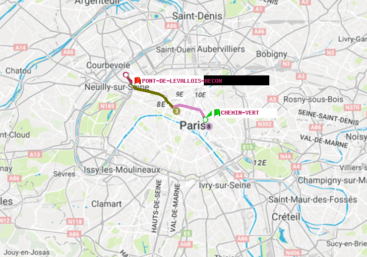 plan itinéraire ratp de Chemin Vert à Pont de Levallois-Bécon