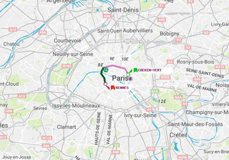 plan itinéraire ratp de Chemin Vert à Rennes