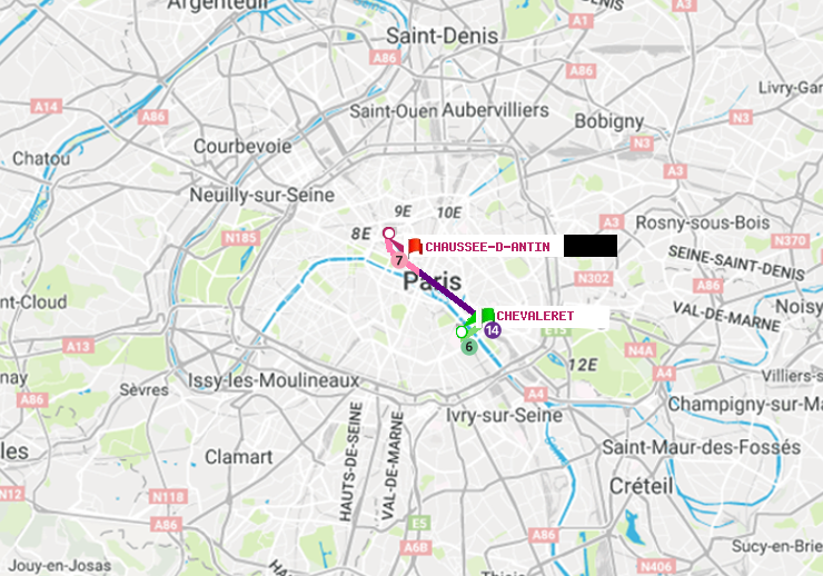 plan itinéraire ratp de Chevaleret à Chaussée d