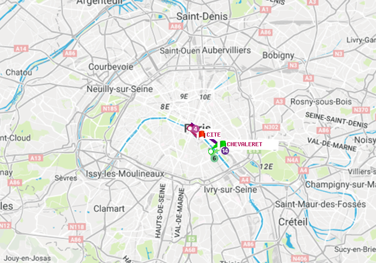 plan itinéraire ratp de Chevaleret à Cité