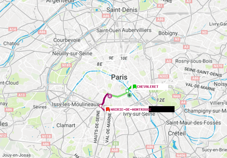 plan itinéraire ratp de Chevaleret à Mairie de Montrouge