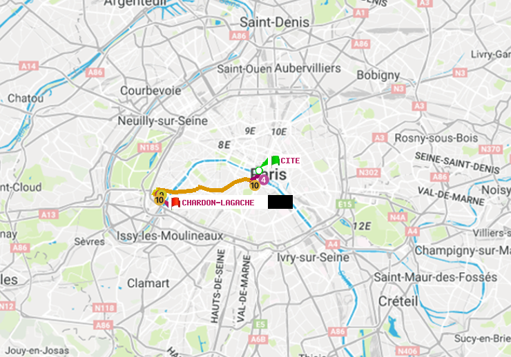 plan itinéraire ratp de Cité à Chardon-Lagache