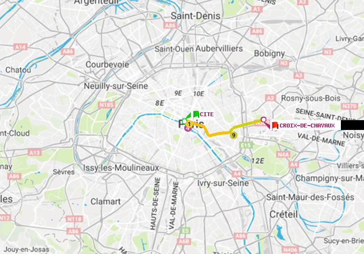 plan itinéraire ratp de Cité à Croix-de-Chavaux (Jacques Duclos)